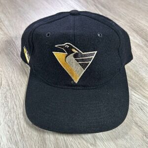 VTG American Needle Pittsburgh Penguin Snapback Hat 100% Wool Black Blockhead